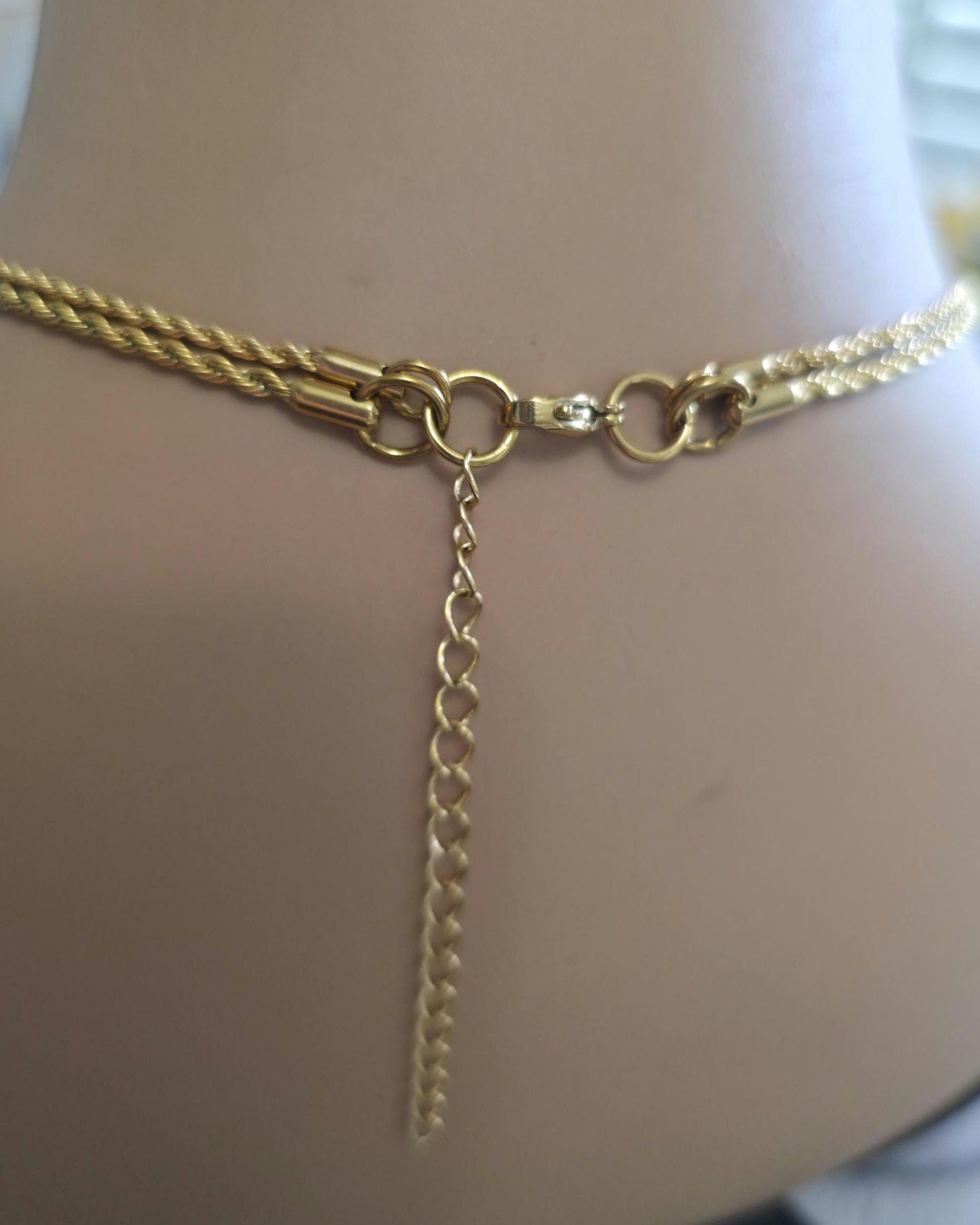 Gold Steel Layered Elegant Day Collar Necklace, Braided dainty O-Ring Pendant, Symbolic Necklace