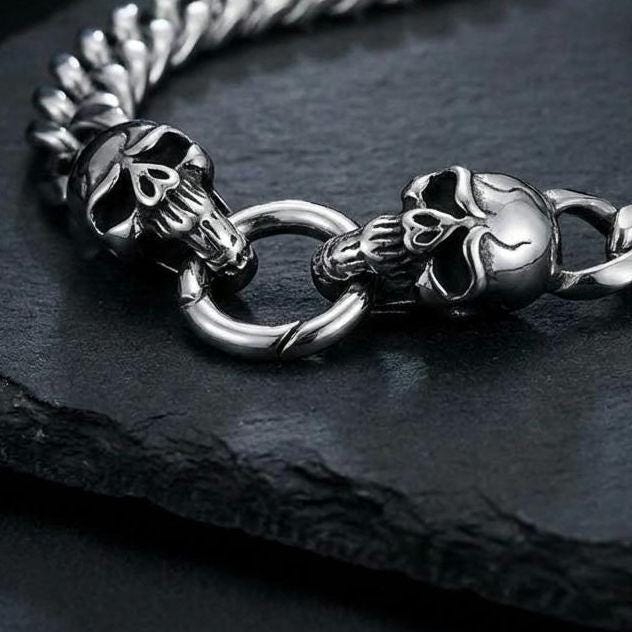Steel Heavy Duty Skull Clasp Mens Chunky Chain Choker Necklace: Goth Punk Metal Viking Necklace