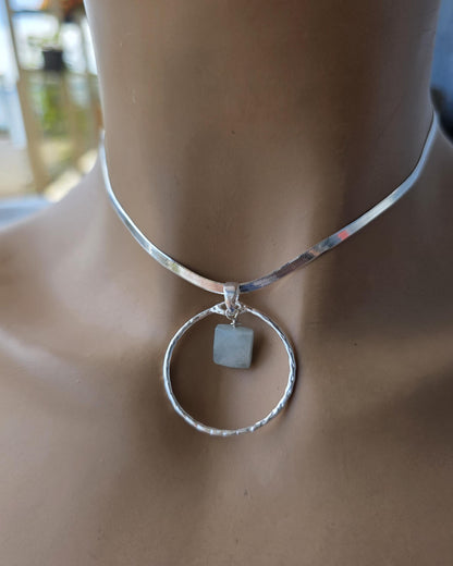 Sterling Silver Day Collar with Aquamarine Choker Necklace - Locking Option - Handmade Luxury Partner Jewelry