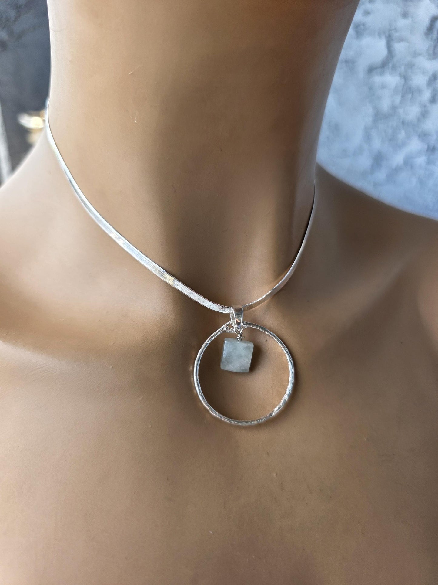 Sterling Silver Day Collar with Aquamarine Choker Necklace - Locking Option - Handmade Luxury Partner Jewelry
