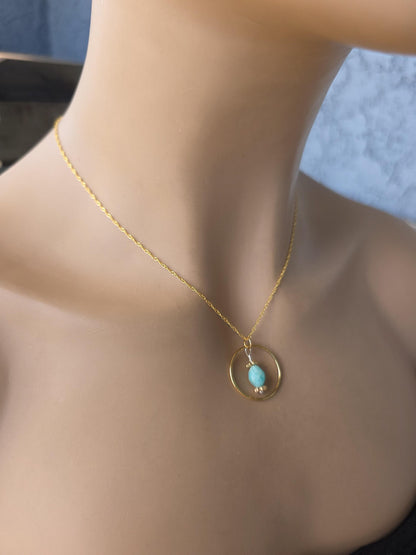 18 k Gold Vermeil Day Collar O Ring Necklace With Larimar - Luxury Handcrafted Artisan Partner Jewelry