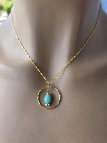 18 k Gold Vermeil Day Collar O Ring Necklace With Larimar - Luxury Handcrafted Artisan Partner Jewelry