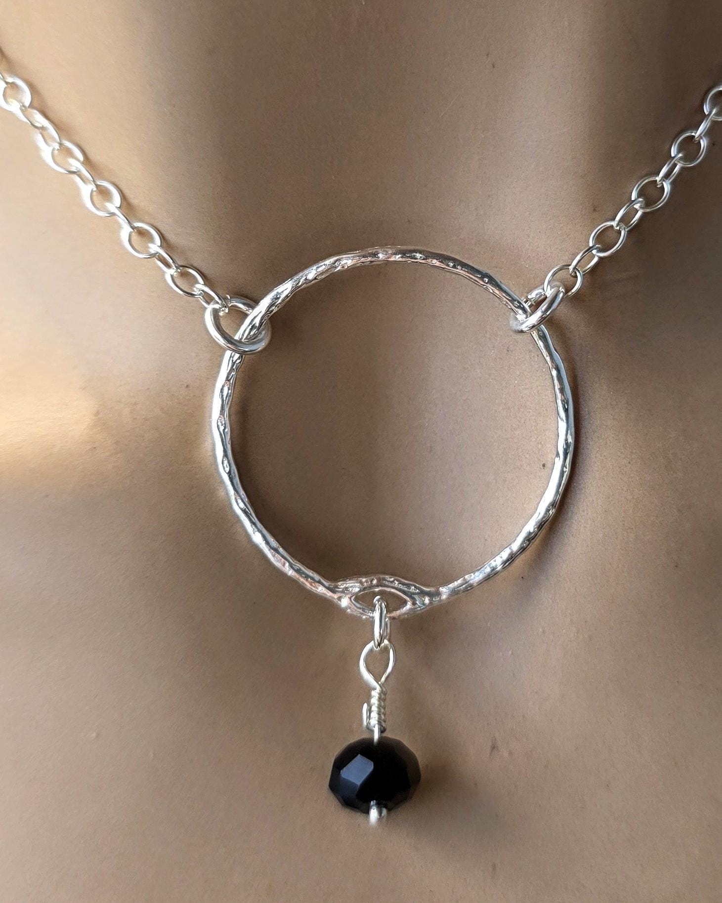 Sterling Silver Day Collar Necklace with Onyx - Locking Option - Handmade Artisan Partner Jewelry