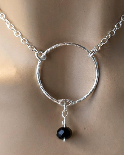 Sterling Silver Day Collar Necklace with Onyx - Locking Option - Handmade Artisan Partner Jewelry