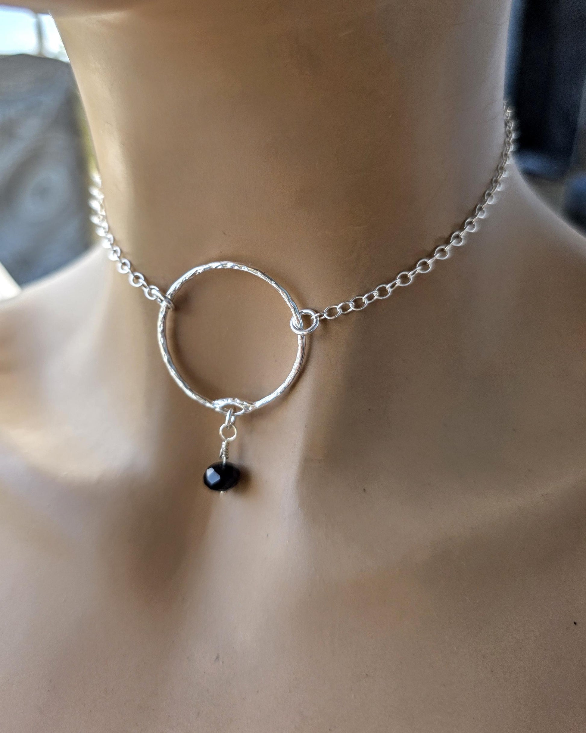 Sterling Silver Day Collar Necklace with Onyx - Locking Option - Handmade Artisan Partner Jewelry