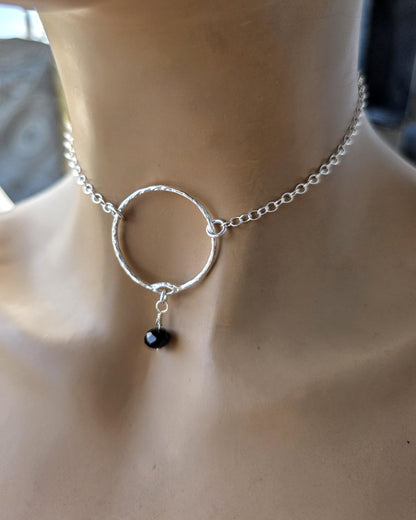 Sterling Silver Day Collar Necklace with Onyx - Locking Option - Handmade Artisan Partner Jewelry