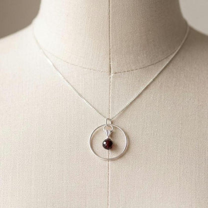 Sterling Silver Day Collar Necklace with Garnet - Locking Option - Handmade Artisan Partner Jewelry