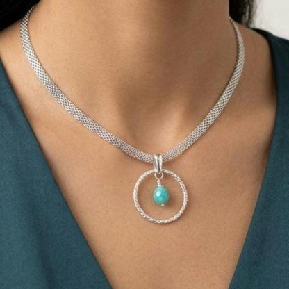 Sterling Silver Day Collar Necklace with Larimar - Locking Option - Handmade Artisan Partner Jewelry