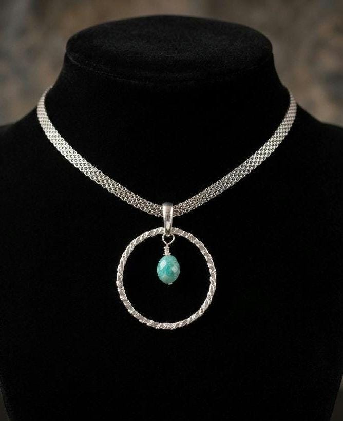 Sterling Silver Day Collar Necklace with Larimar - Locking Option - Handmade Artisan Partner Jewelry