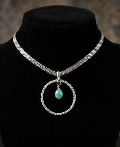 Sterling Silver Day Collar Necklace with Larimar - Locking Option - Handmade Artisan Partner Jewelry