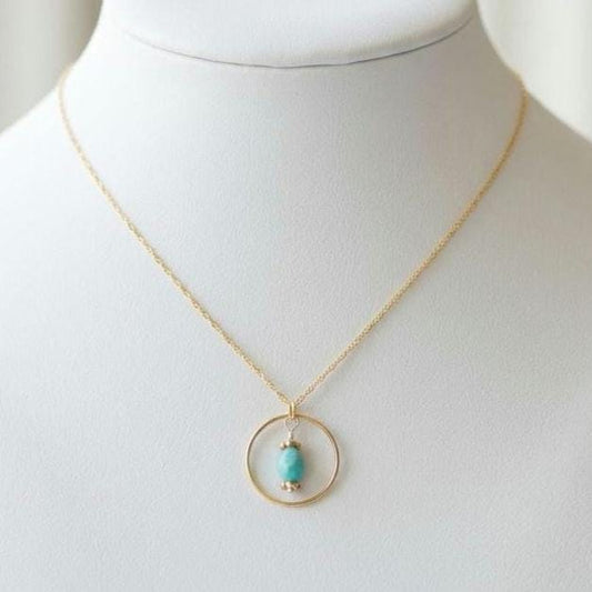 18 k Gold Vermeil Day Collar O Ring Necklace With Larimar - Luxury Handcrafted Artisan Partner Jewelry