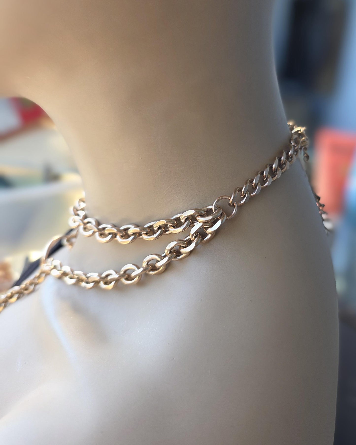 Rose Gold Steel Choker Style Layered Lariat Spike Necklace - Adjustable Clasp