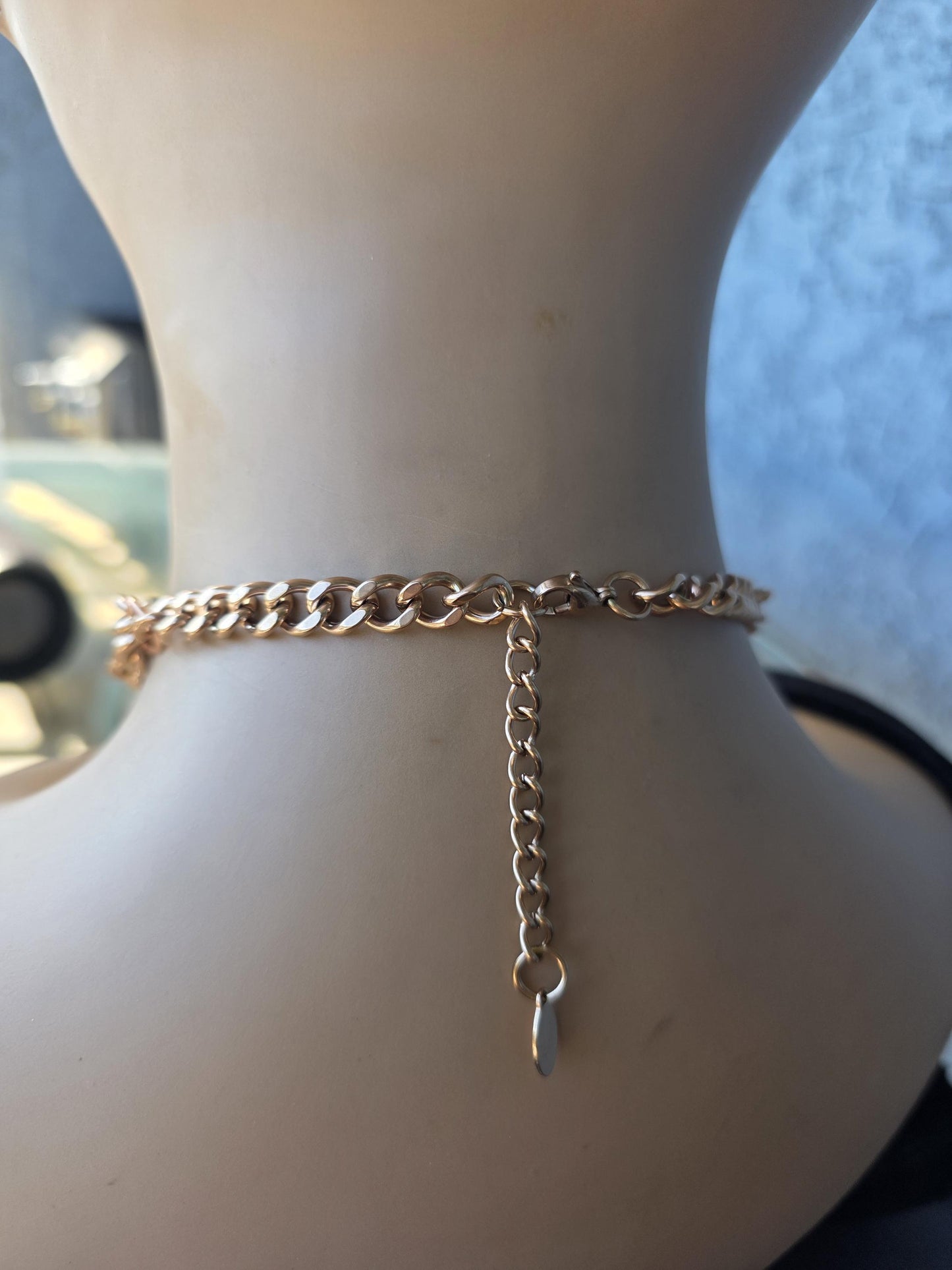 Rose Gold Steel Choker Style Layered Lariat Spike Necklace - Adjustable Clasp