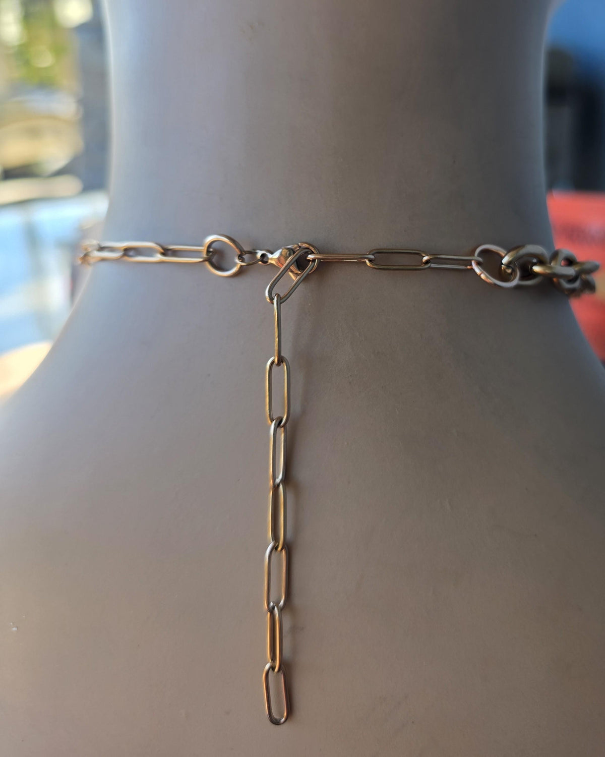 Rose Gold Steel Day Collar Choker Style Necklace with Heart Charm - Adjustable or Locking Clasp
