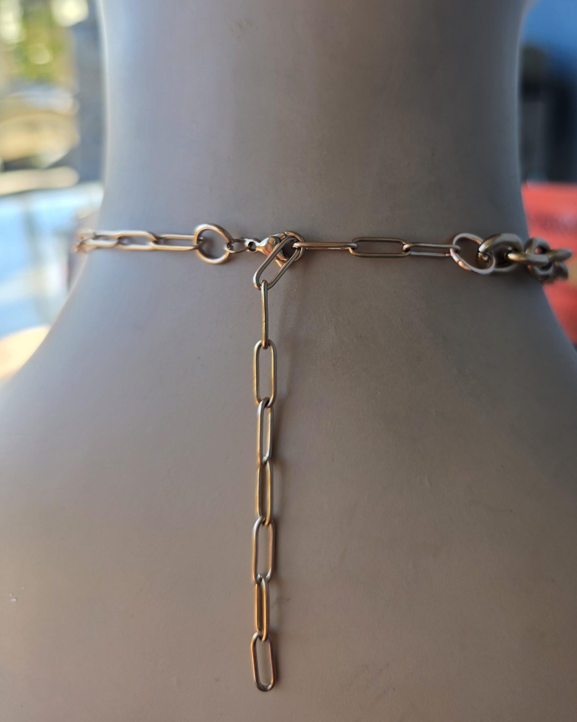 Rose Gold Steel Day Collar Choker Style Necklace with Heart Charm - Adjustable or Locking Clasp