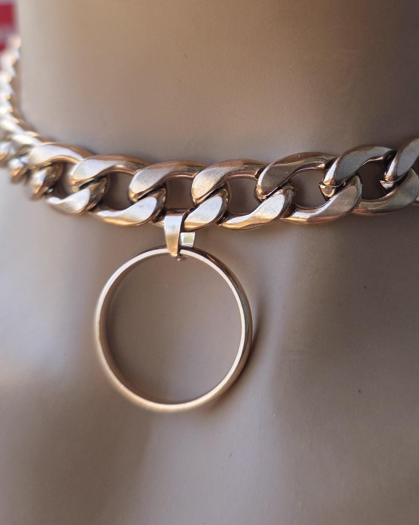 Rose Gold Steel Day Collar Choker Style Necklace with O Ring - Adjustable or Locking Clasp