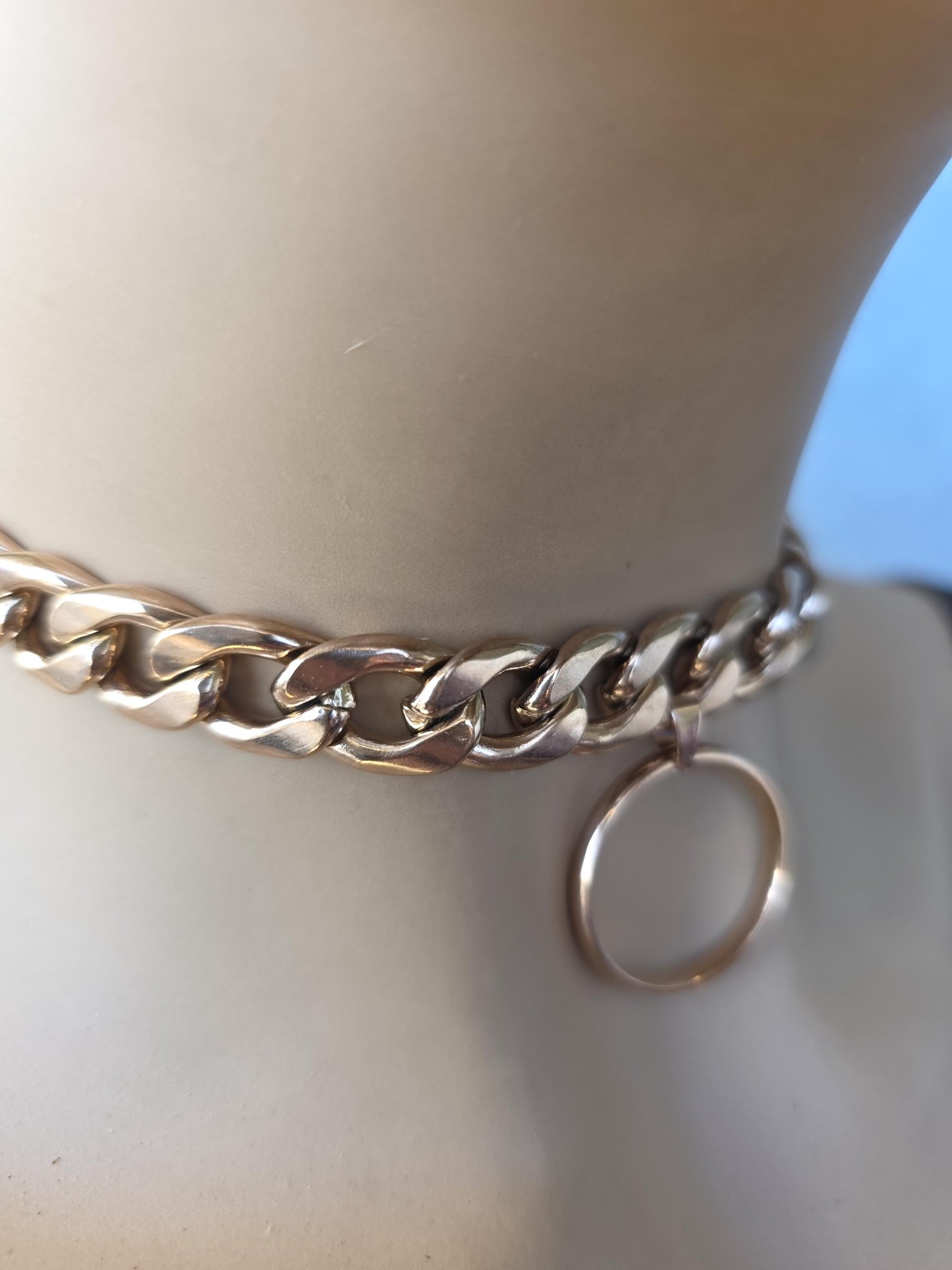 Rose Gold Steel Day Collar Choker Style Necklace with O Ring - Adjustable or Locking Clasp