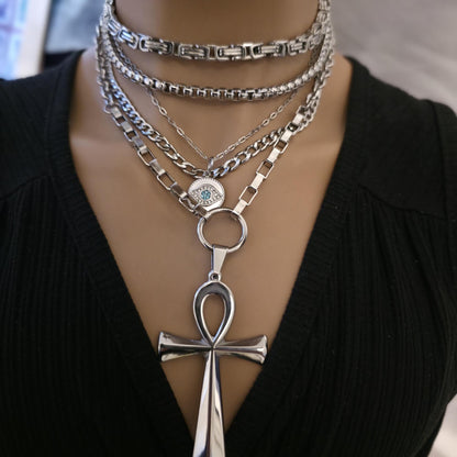 Layered Multi Strand Chunky Chain Gothic Choker Collar Necklace Set