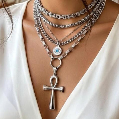Layered Multi Strand Chunky Chain Gothic Choker Collar Necklace Set