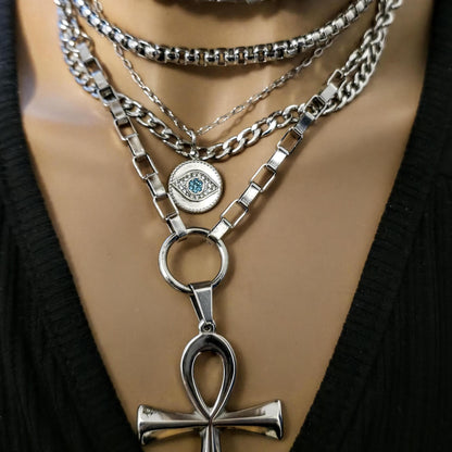 Layered Multi Strand Chunky Chain Gothic Choker Collar Necklace Set