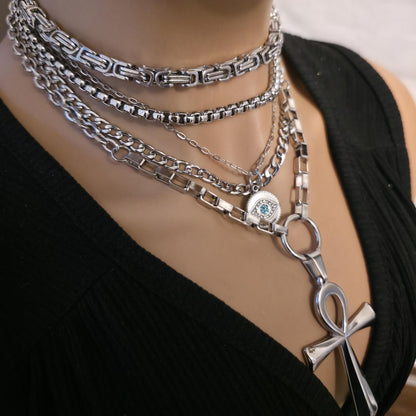 Layered Multi Strand Chunky Chain Gothic Choker Collar Necklace Set