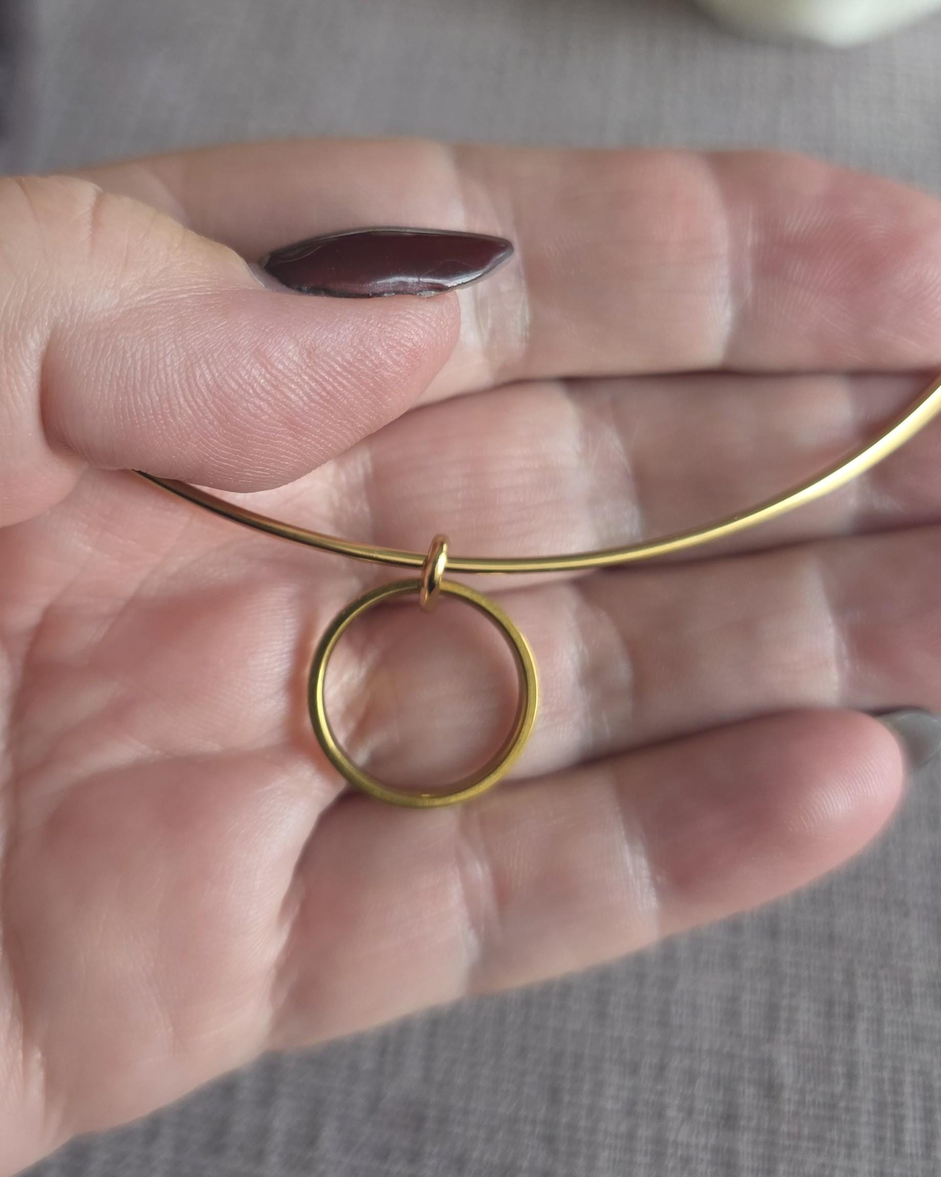 Gold Plated Steel Day Collar Rigid Torque 1.5 mm Dainty Choker Necklace with Engraved O Ring & Permanent Locking Option