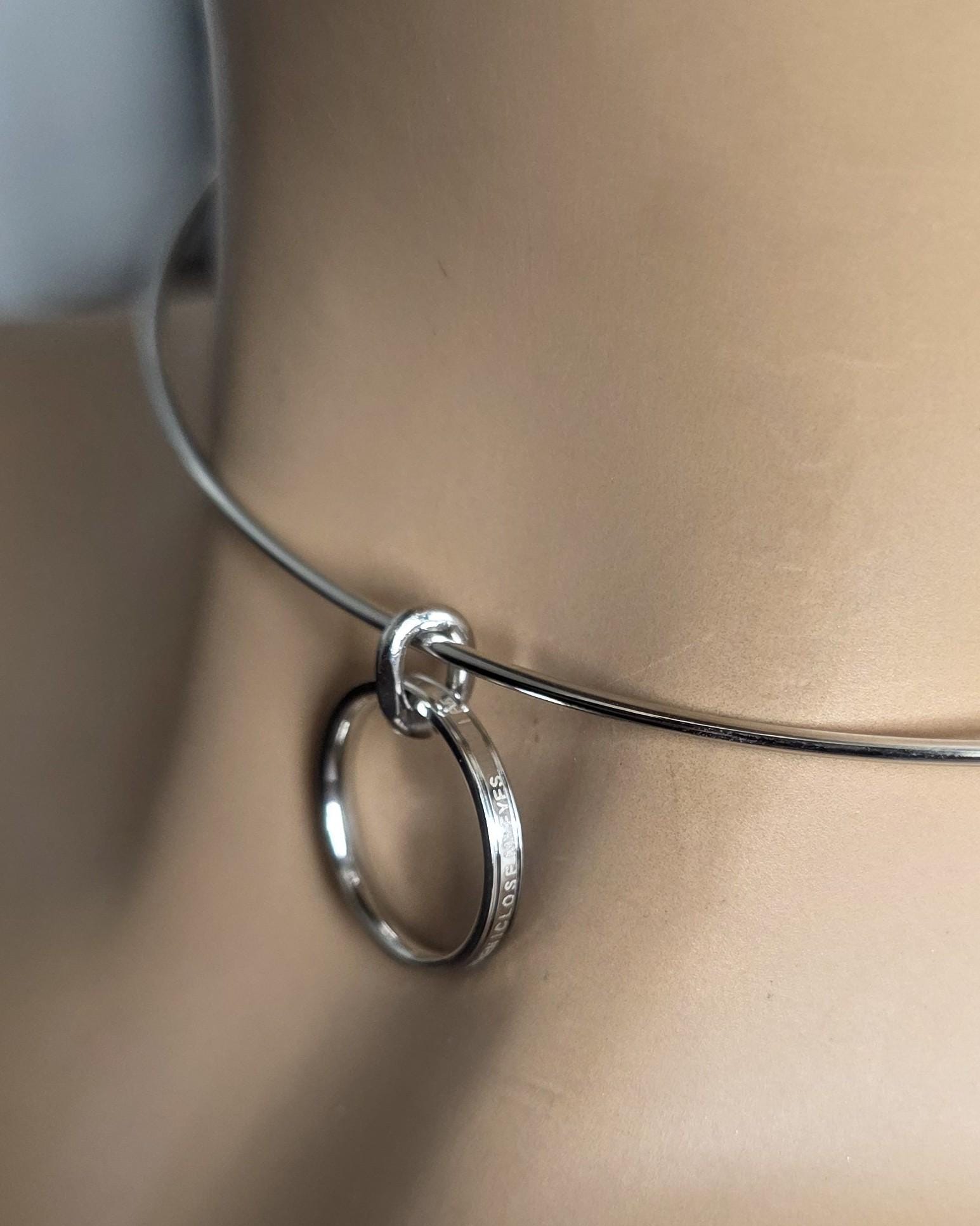 Gold Plated Steel Day Collar Rigid Torque 1.5 mm Dainty Choker Necklace with Engraved O Ring & Permanent Locking Option