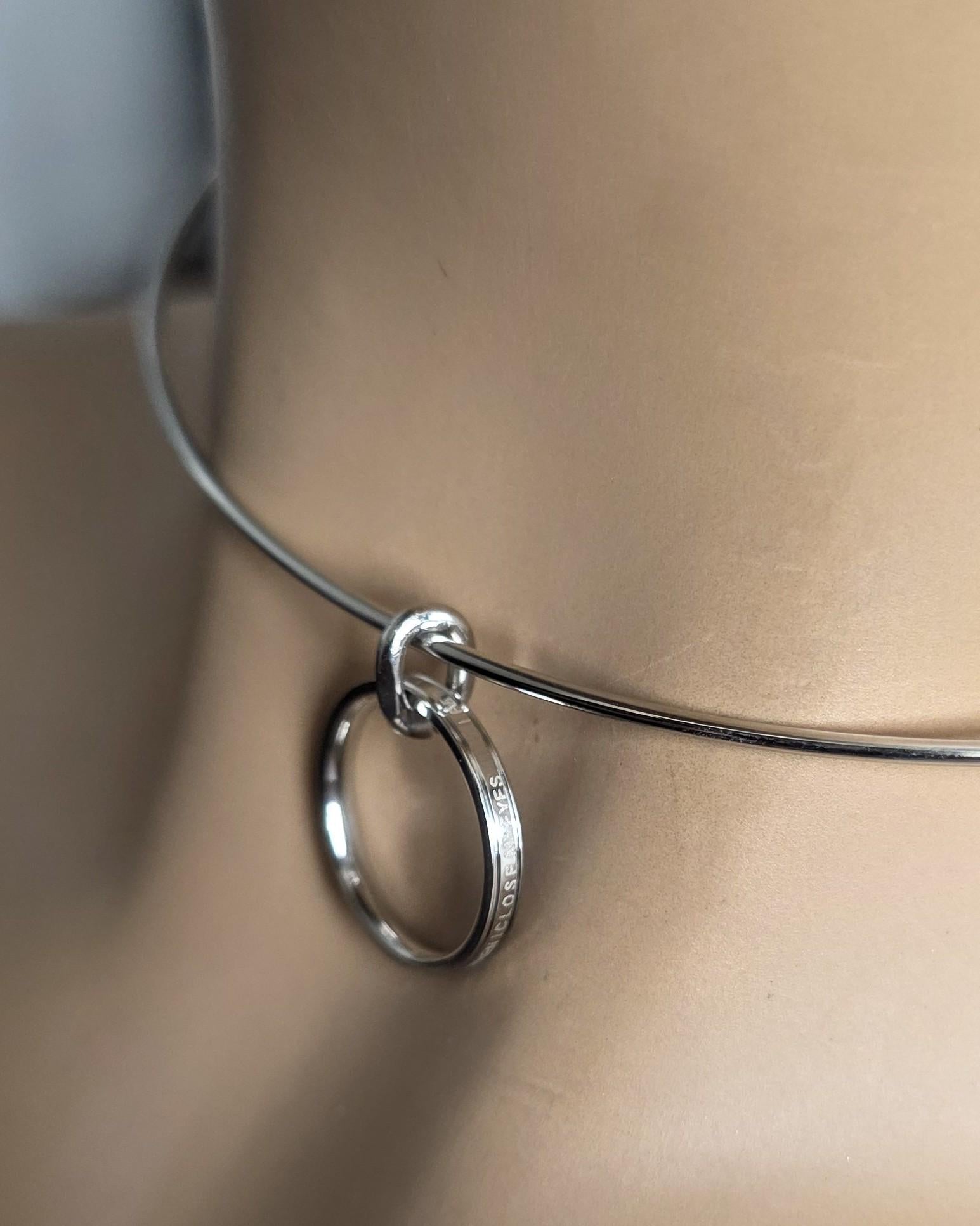 Steel Day Collar Rigid 1.5 mm Dainty Choker Necklace, Engraved Ring & Permanent Locking Option