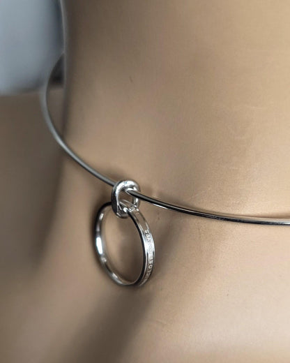 Steel Day Collar Rigid 1.5 mm Dainty Choker Necklace, Engraved Ring & Permanent Locking Option