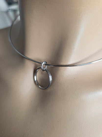 Gold Plated Steel Day Collar Rigid Torque 1.5 mm Dainty Choker Necklace with Engraved O Ring & Permanent Locking Option