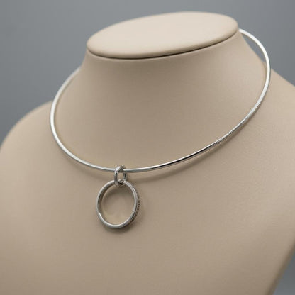 Gold Plated Steel Day Collar Rigid Torque 1.5 mm Dainty Choker Necklace with Engraved O Ring & Permanent Locking Option