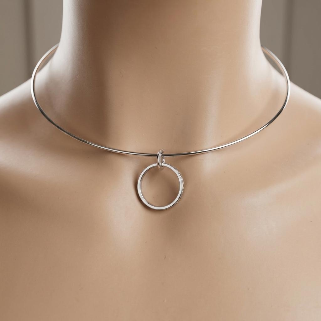 Gold Plated Steel Day Collar Rigid Torque 1.5 mm Dainty Choker Necklace with Engraved O Ring & Permanent Locking Option