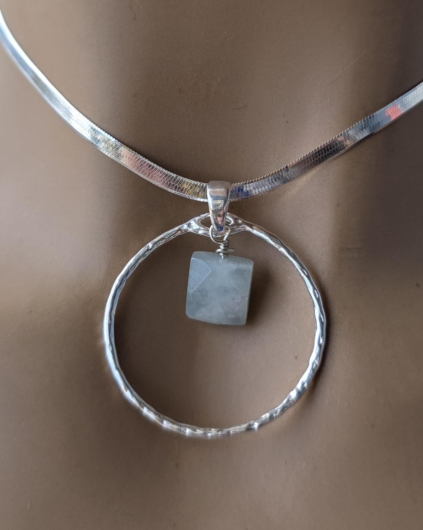 Sterling Silver Day Collar with Aquamarine Choker Necklace - Locking Option - Handmade Luxury Partner Jewelry