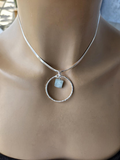 Sterling Silver Day Collar with Aquamarine Choker Necklace - Locking Option - Handmade Luxury Partner Jewelry