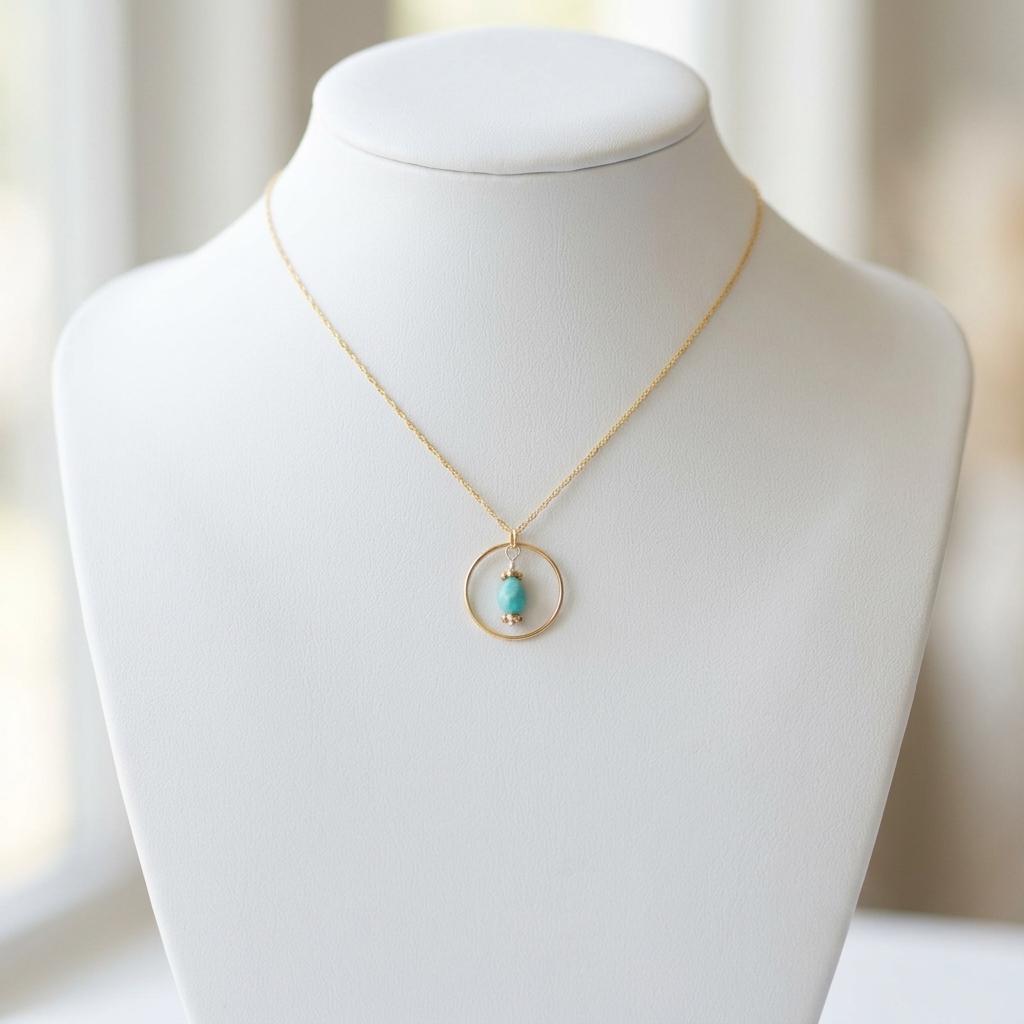 18 k Gold Vermeil Day Collar O Ring Necklace With Larimar - Luxury Handcrafted Artisan Partner Jewelry