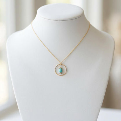 18 k Gold Vermeil Day Collar O Ring Necklace With Larimar - Luxury Handcrafted Artisan Partner Jewelry