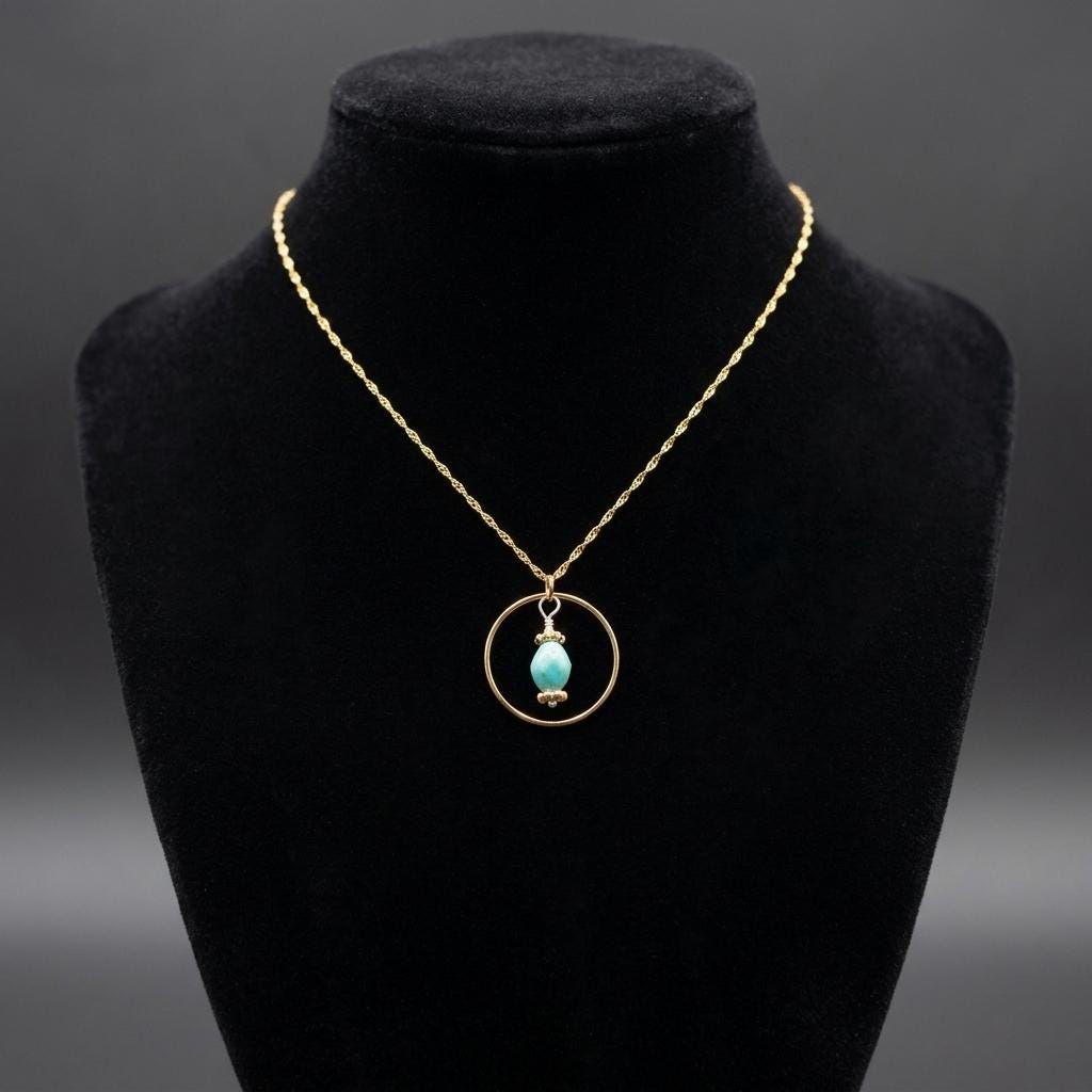 18 k Gold Vermeil Day Collar O Ring Necklace With Larimar - Luxury Handcrafted Artisan Partner Jewelry
