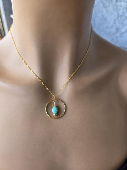 18 k Gold Vermeil Day Collar O Ring Necklace With Larimar - Luxury Handcrafted Artisan Partner Jewelry