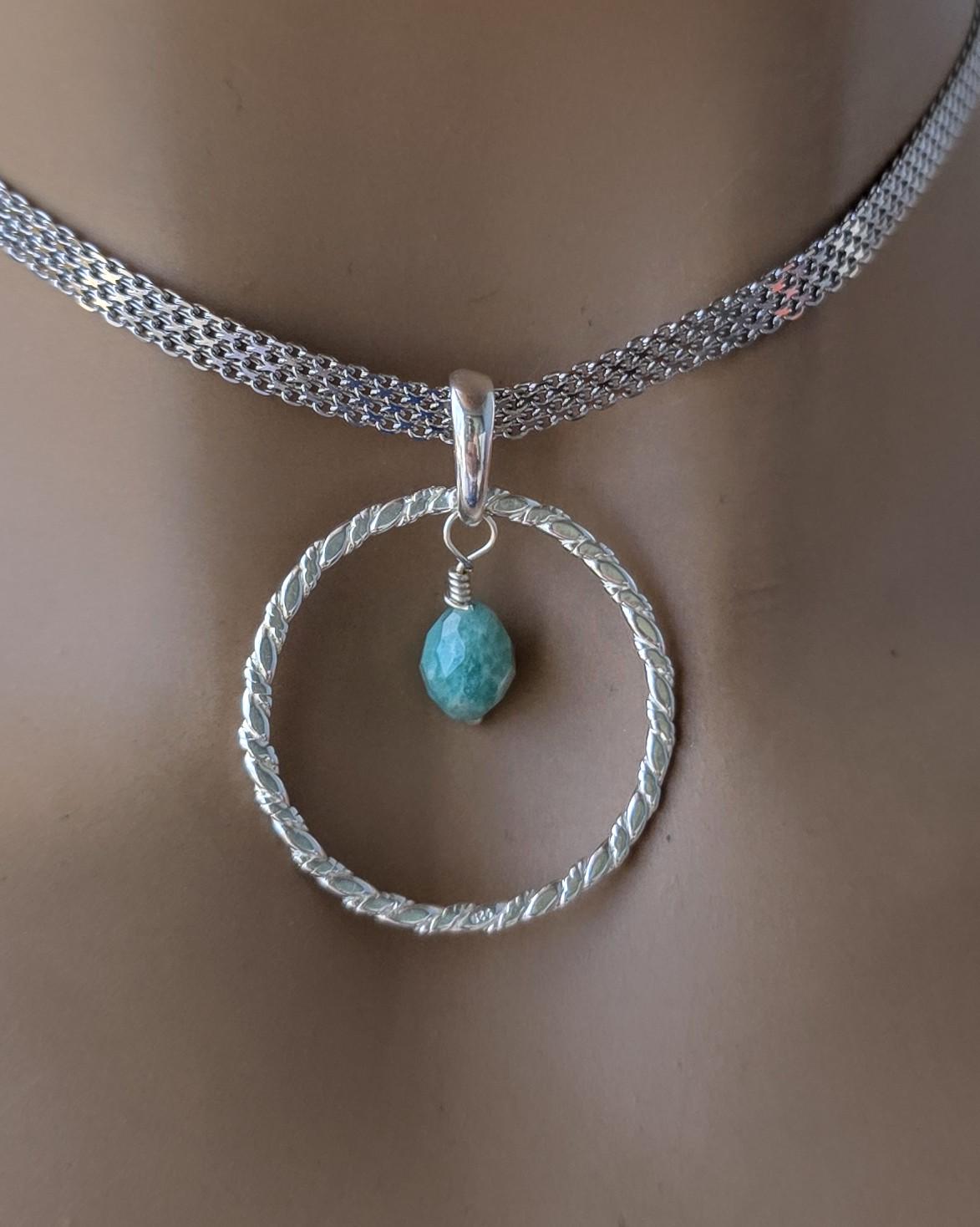 Sterling Silver Day Collar Necklace with Larimar - Locking Option - Handmade Artisan Partner Jewelry