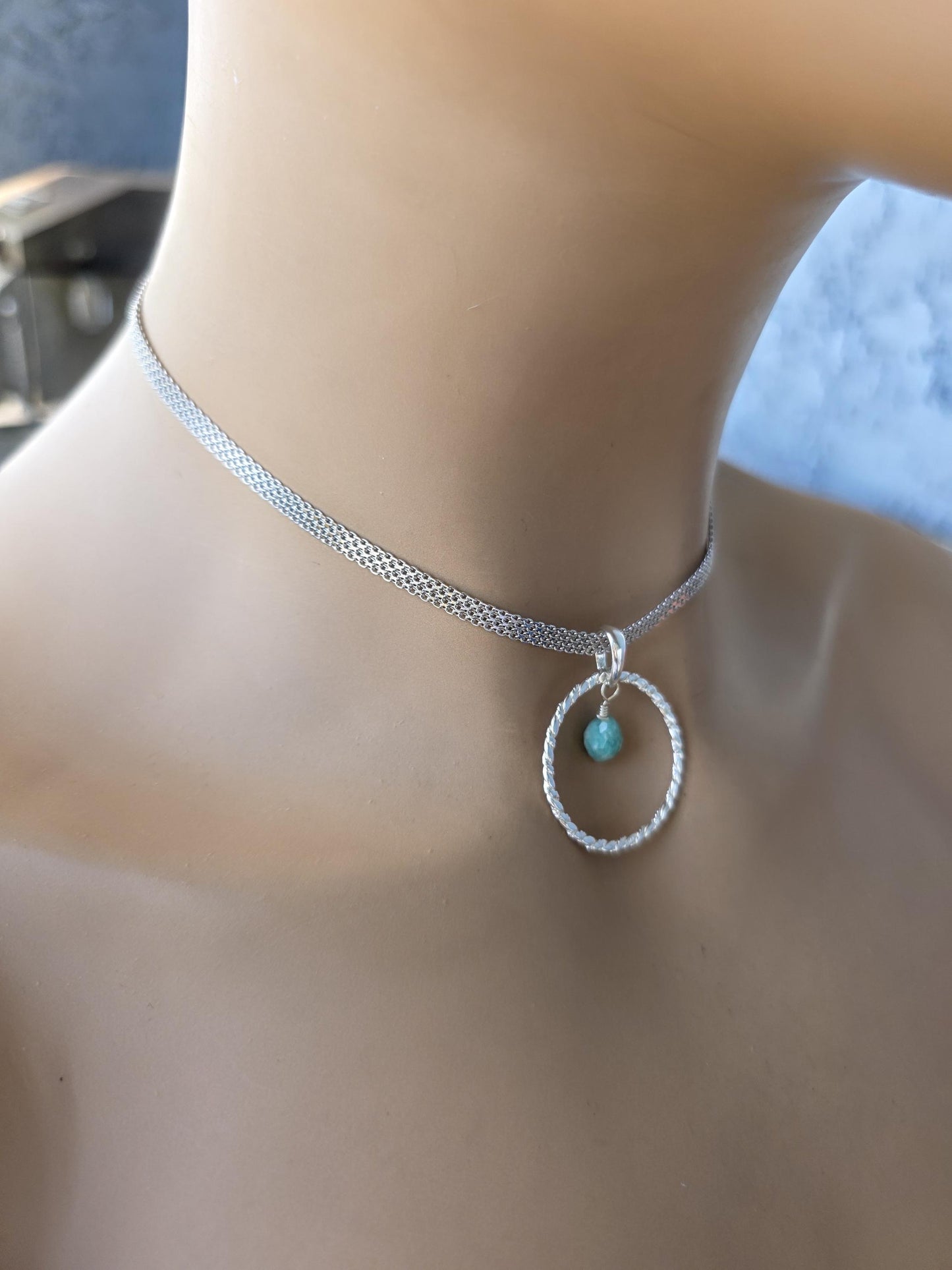 Sterling Silver Day Collar Necklace with Larimar - Locking Option - Handmade Artisan Partner Jewelry