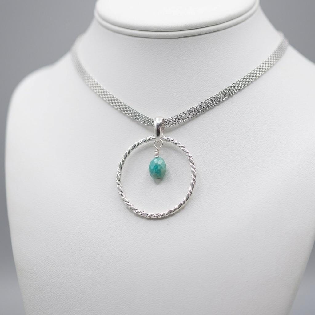 Sterling Silver Day Collar Necklace with Larimar - Locking Option - Handmade Artisan Partner Jewelry