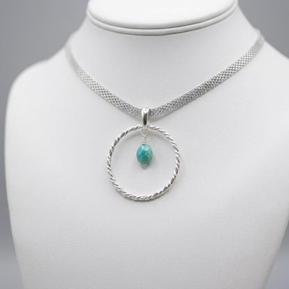 Sterling Silver Day Collar Necklace with Larimar - Locking Option - Handmade Artisan Partner Jewelry