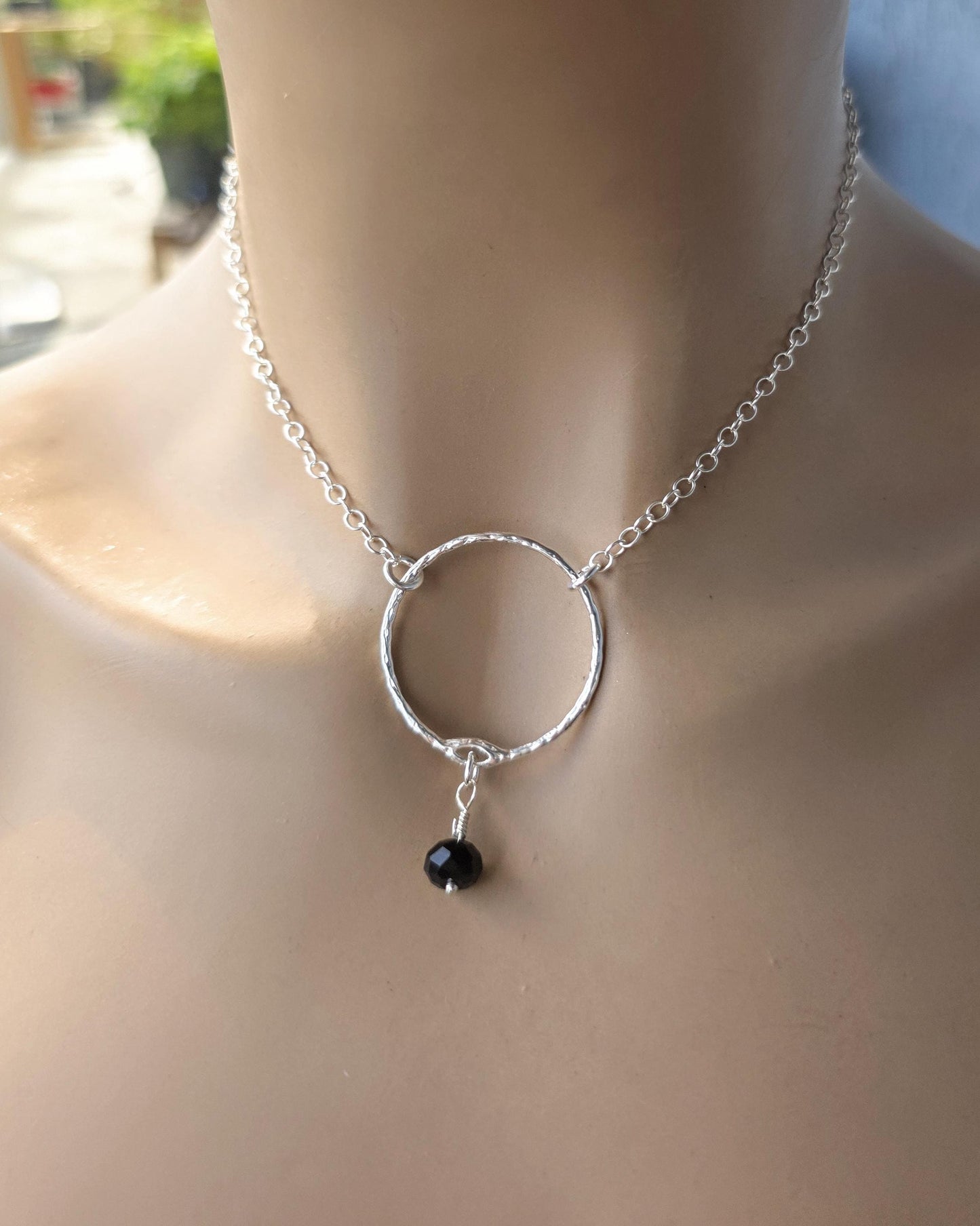 Sterling Silver Day Collar Necklace with Onyx - Locking Option - Handmade Artisan Partner Jewelry