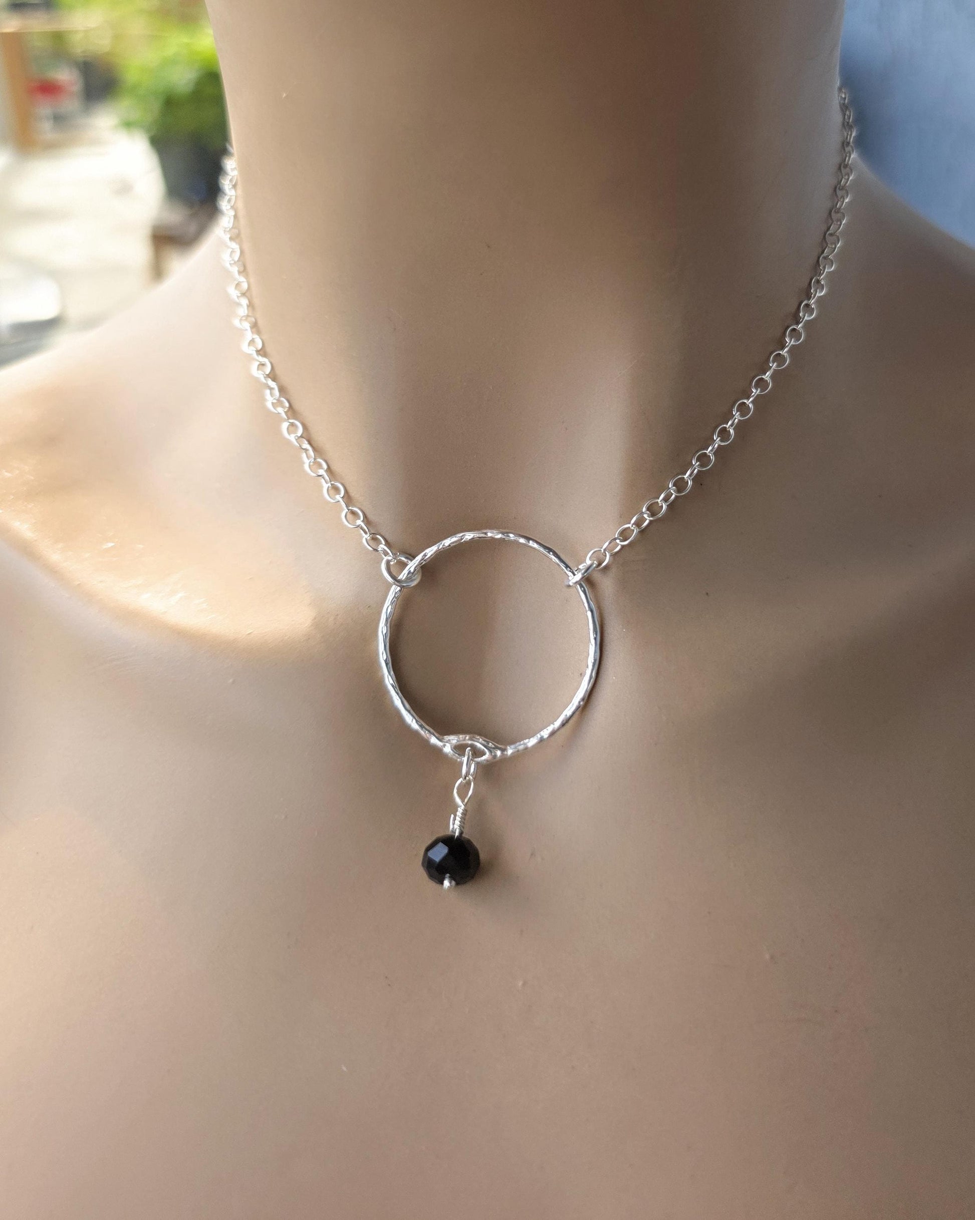 Sterling Silver Day Collar Necklace with Onyx - Locking Option - Handmade Artisan Partner Jewelry