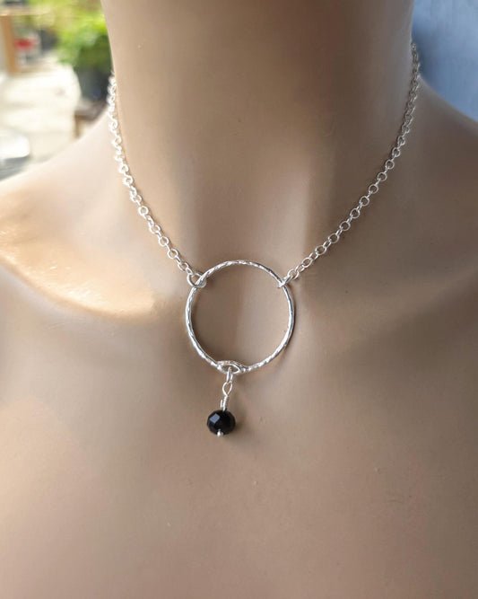 Sterling Silver Day Collar Necklace with Onyx - Locking Option - Handmade Artisan Partner Jewelry