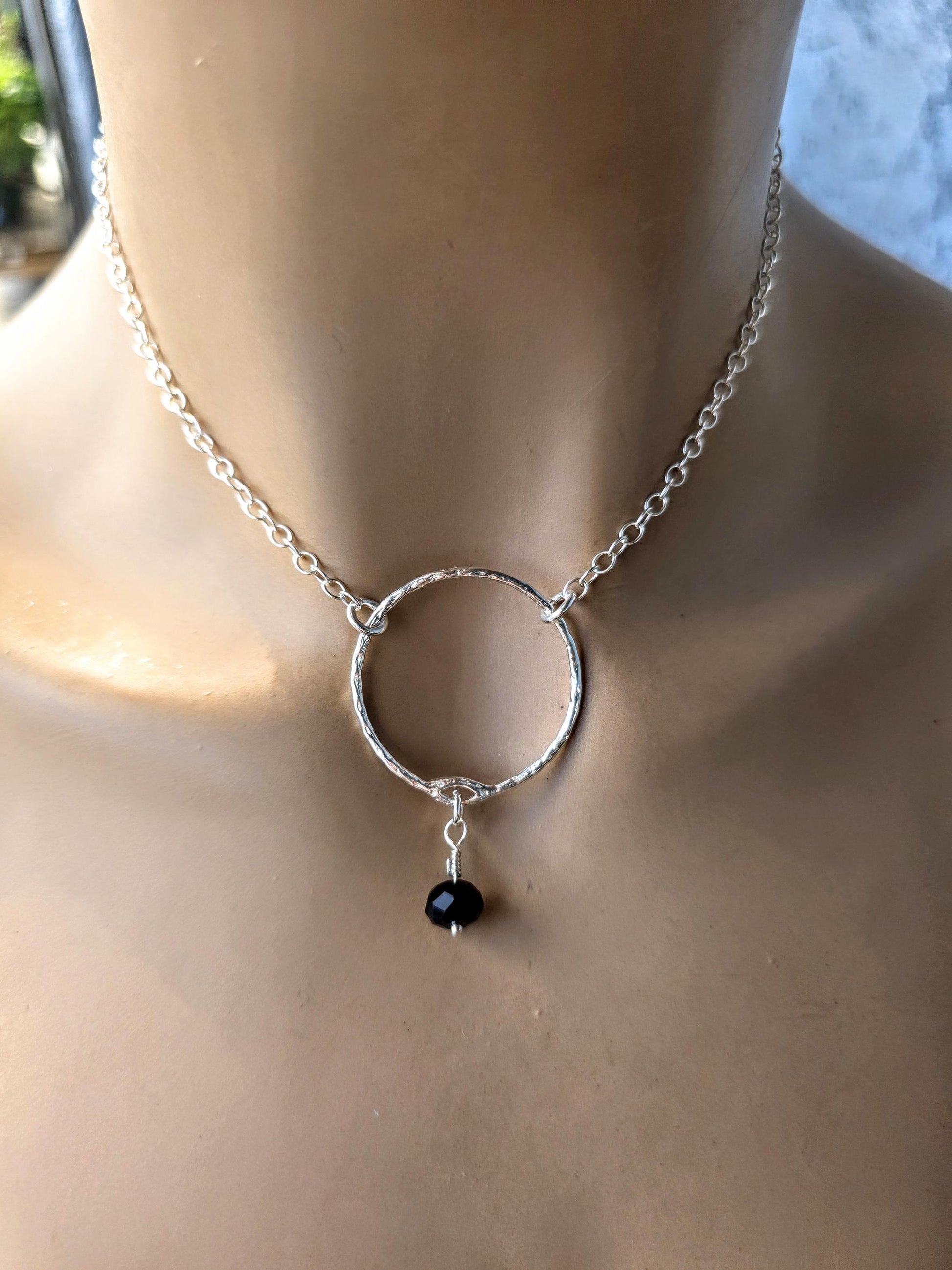 Sterling Silver Day Collar Necklace with Onyx - Locking Option - Handmade Artisan Partner Jewelry