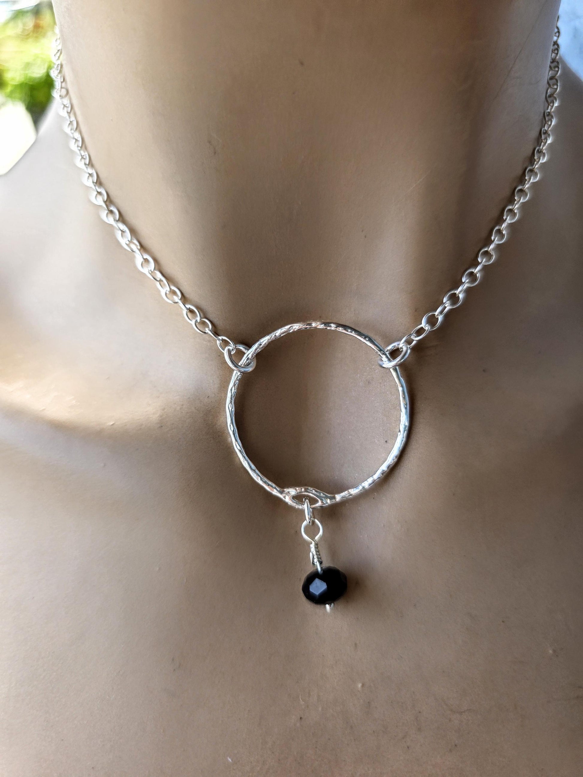 Sterling Silver Day Collar Necklace with Onyx - Locking Option - Handmade Artisan Partner Jewelry