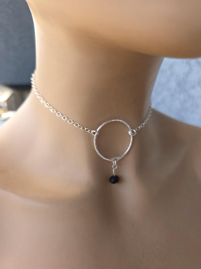 Sterling Silver Day Collar Necklace with Onyx - Locking Option - Handmade Artisan Partner Jewelry