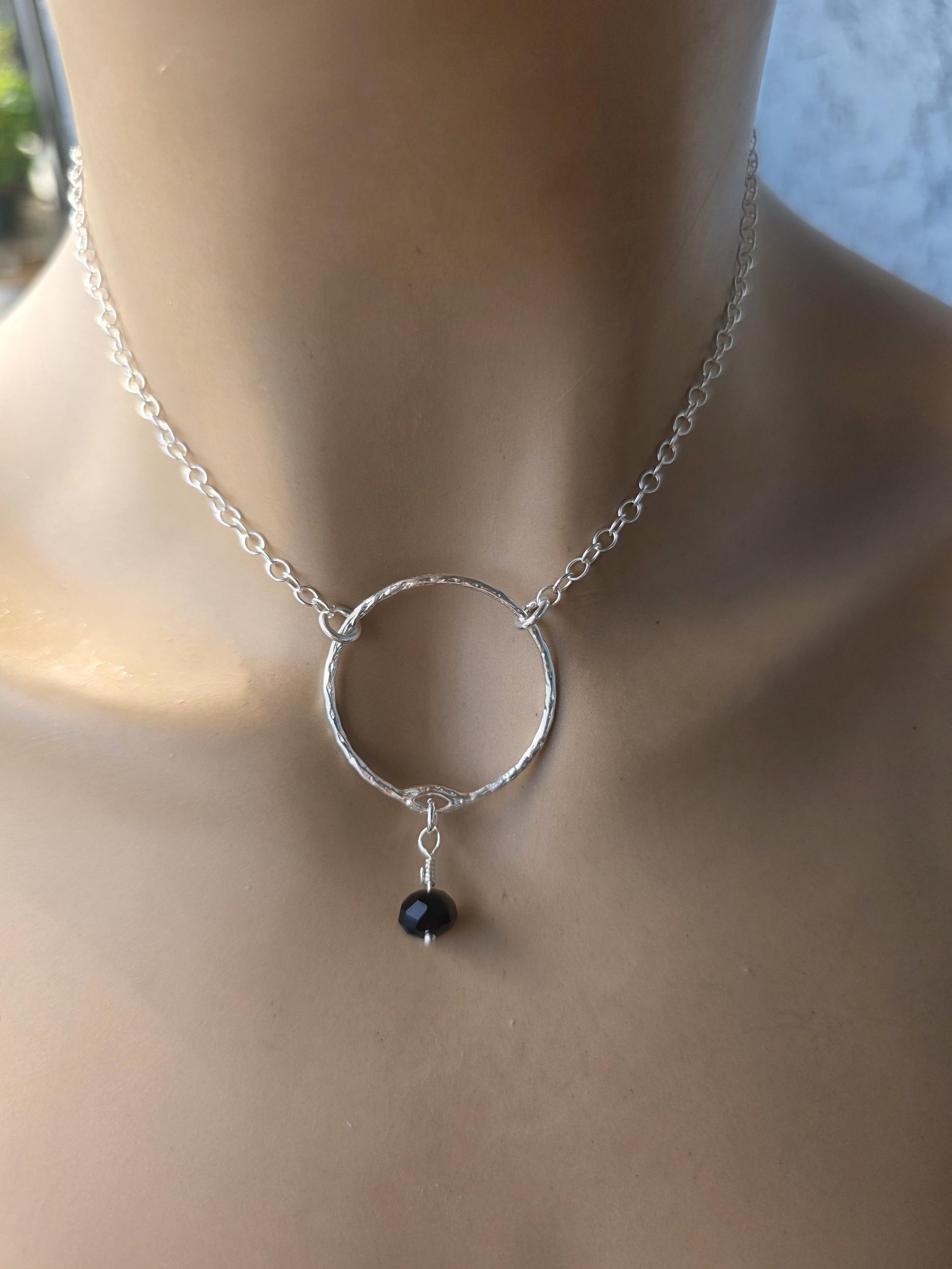 Sterling Silver Day Collar Necklace with Onyx - Locking Option - Handmade Artisan Partner Jewelry