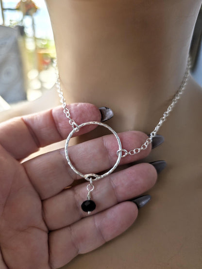 Sterling Silver Day Collar Necklace with Onyx - Locking Option - Handmade Artisan Partner Jewelry